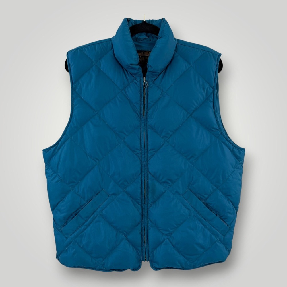 Vintage Eddie Bauer Goose Down Puffer Vest Womens M Blue‎ Quilted Hiking